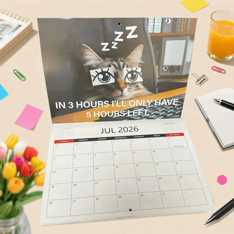Corporate cats wall calendar featuring a humorous cat image for office decor and organization