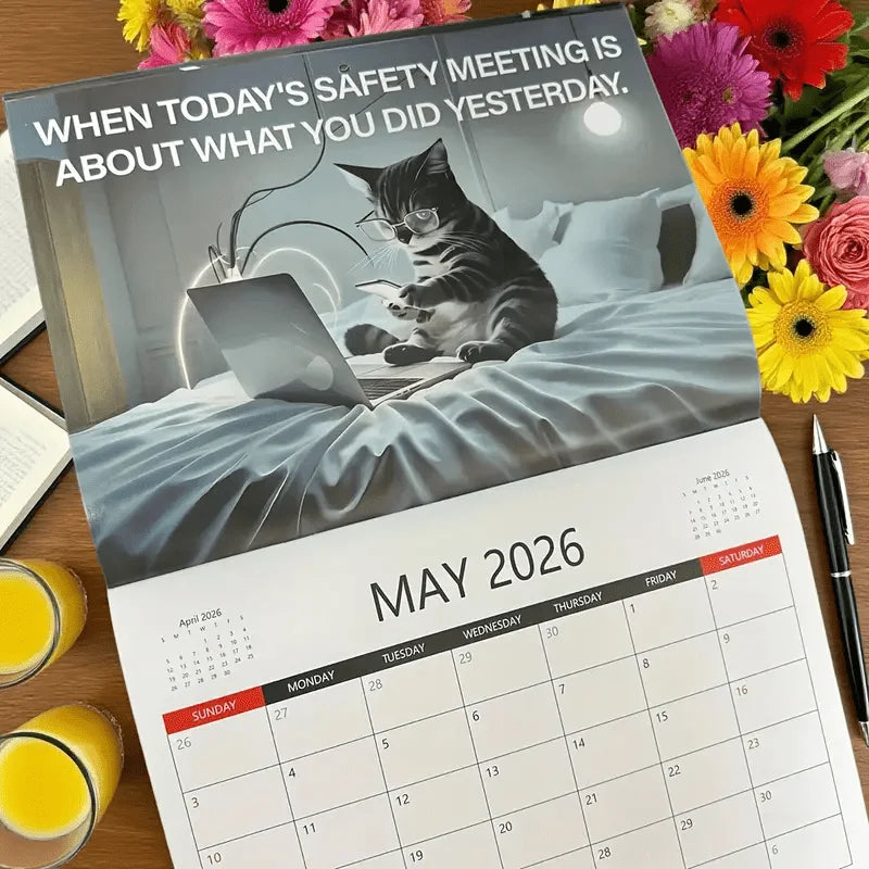 Corporate cats wall calendar featuring a humorous cat photo for each month