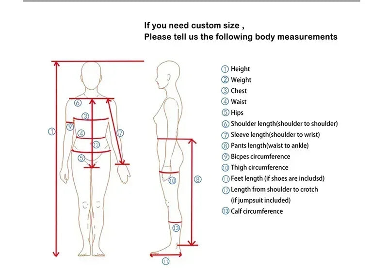 Custom size measurement guide for Arcane Ekko cosplay costume from Zoomies & Co