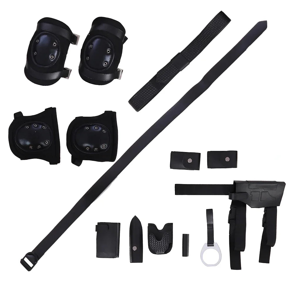 RPD Leon S. Kennedy Halloween outfit accessories including tactical belt, holster, and knee pads