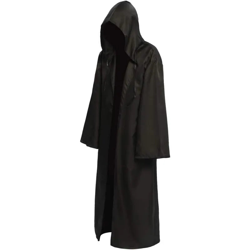 Black costume hooded cape with a sleek design perfect for costumes or dramatic outfits
