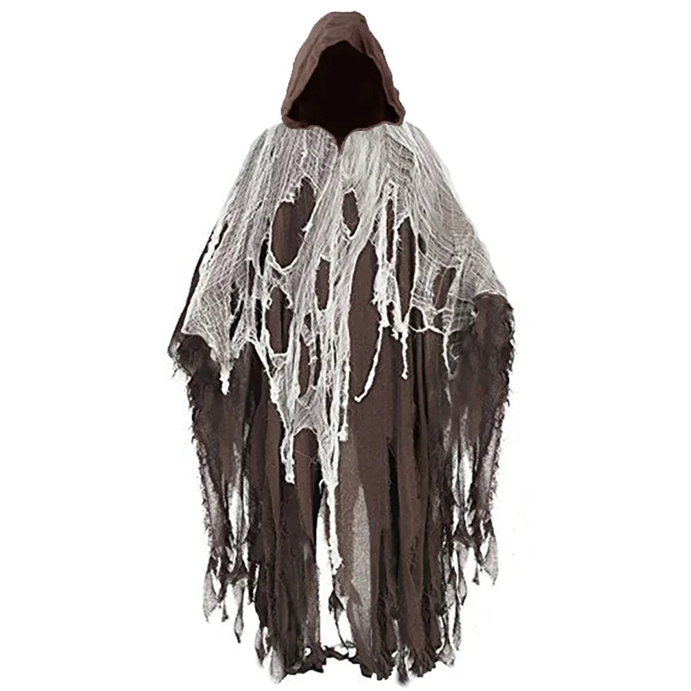 Zoomies & Co Halloween costume hooded cape with tattered edges and a spooky design for costumes