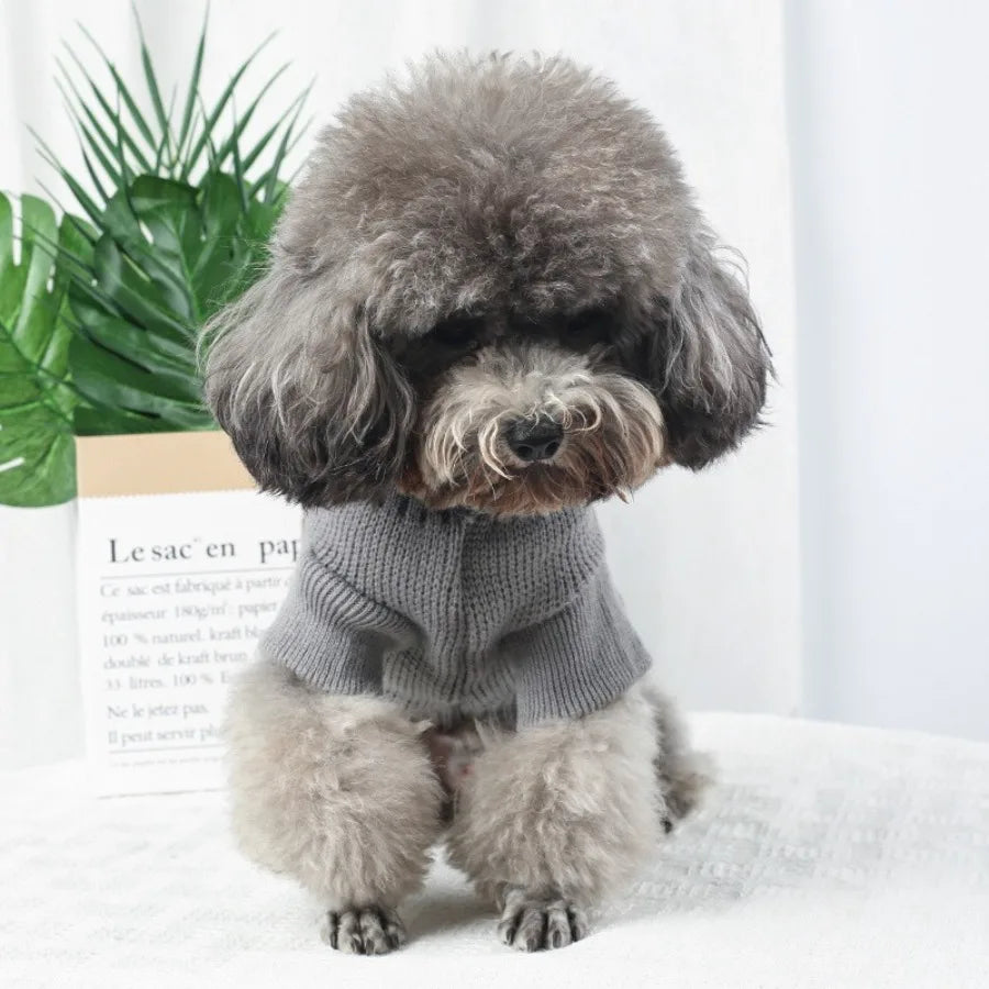 Cozy dog sweater with reindeer design in gray for small breeds from Zoomies & Co