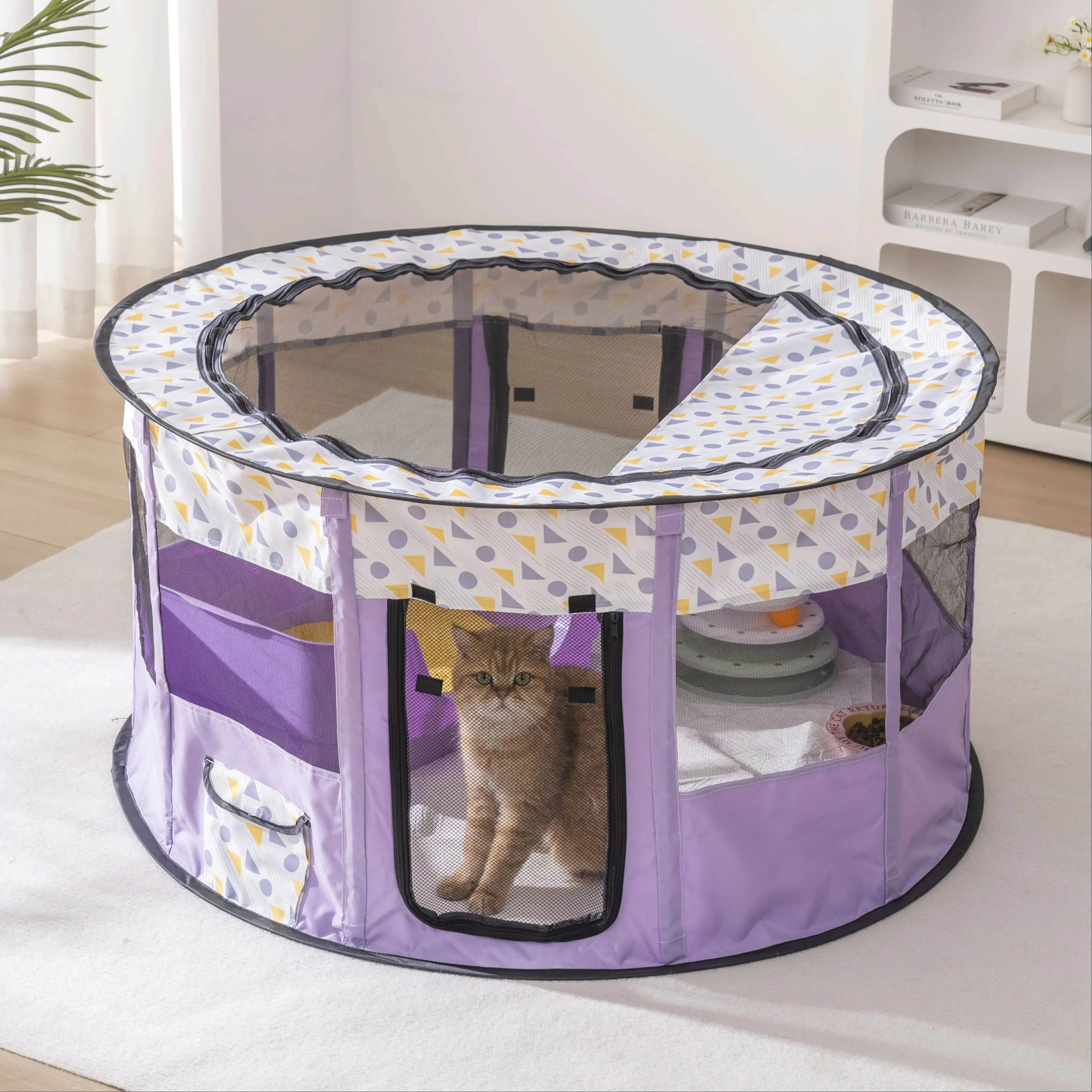 CozyCircle Pet Nest in purple with mesh panels for a comfortable pet play area