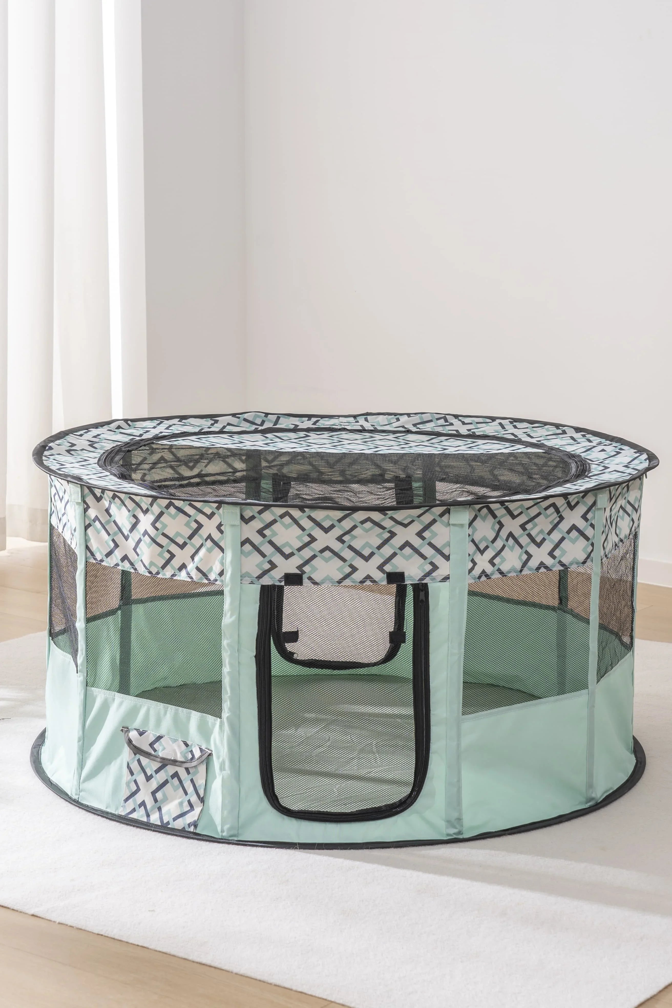 CozyCircle Pet Nest in mint green with breathable mesh panels for pet safety and comfort