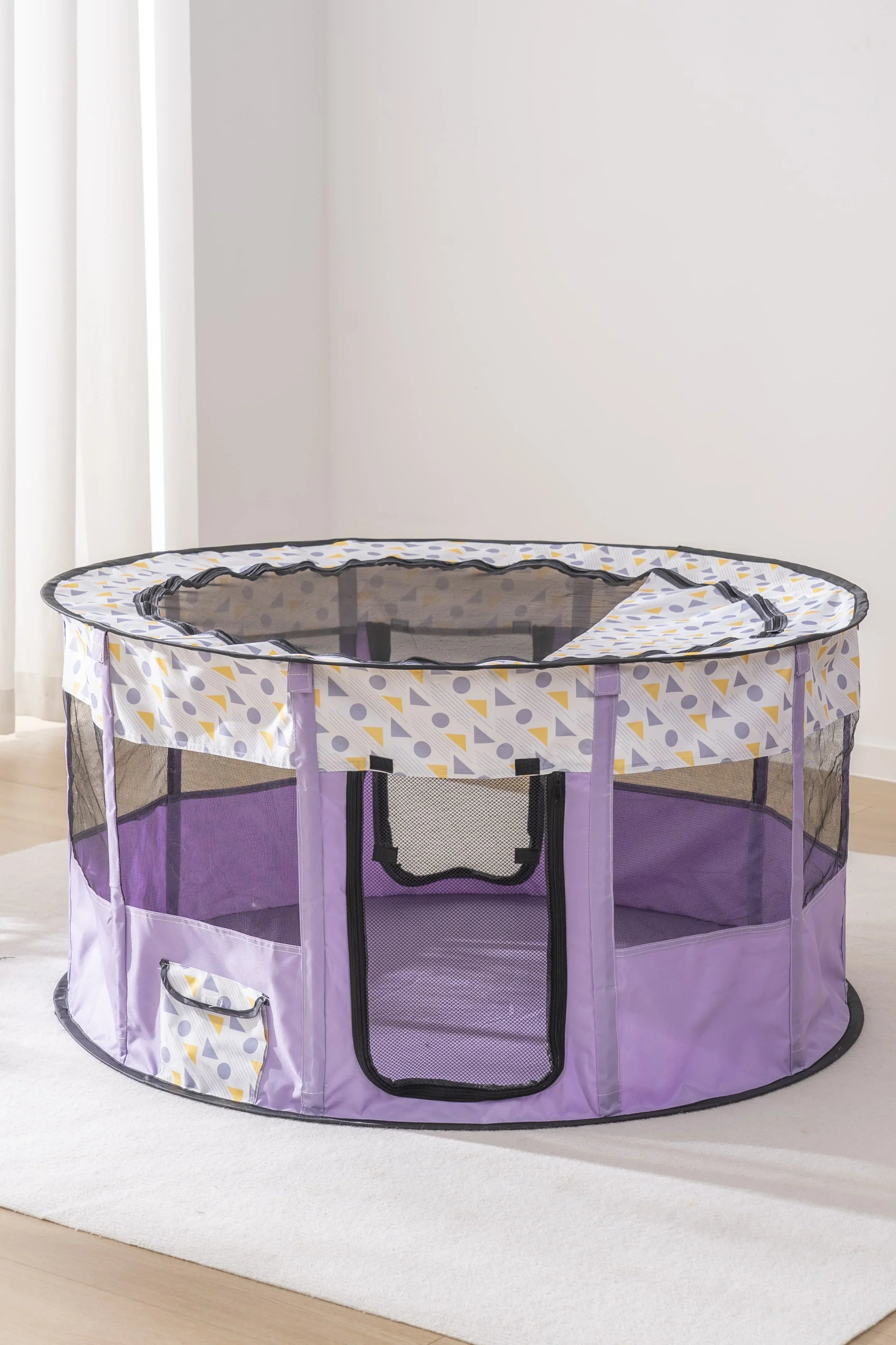 CozyCircle Pet Nest in Purple with Mesh Panels for Ventilation and Easy Access for Pets