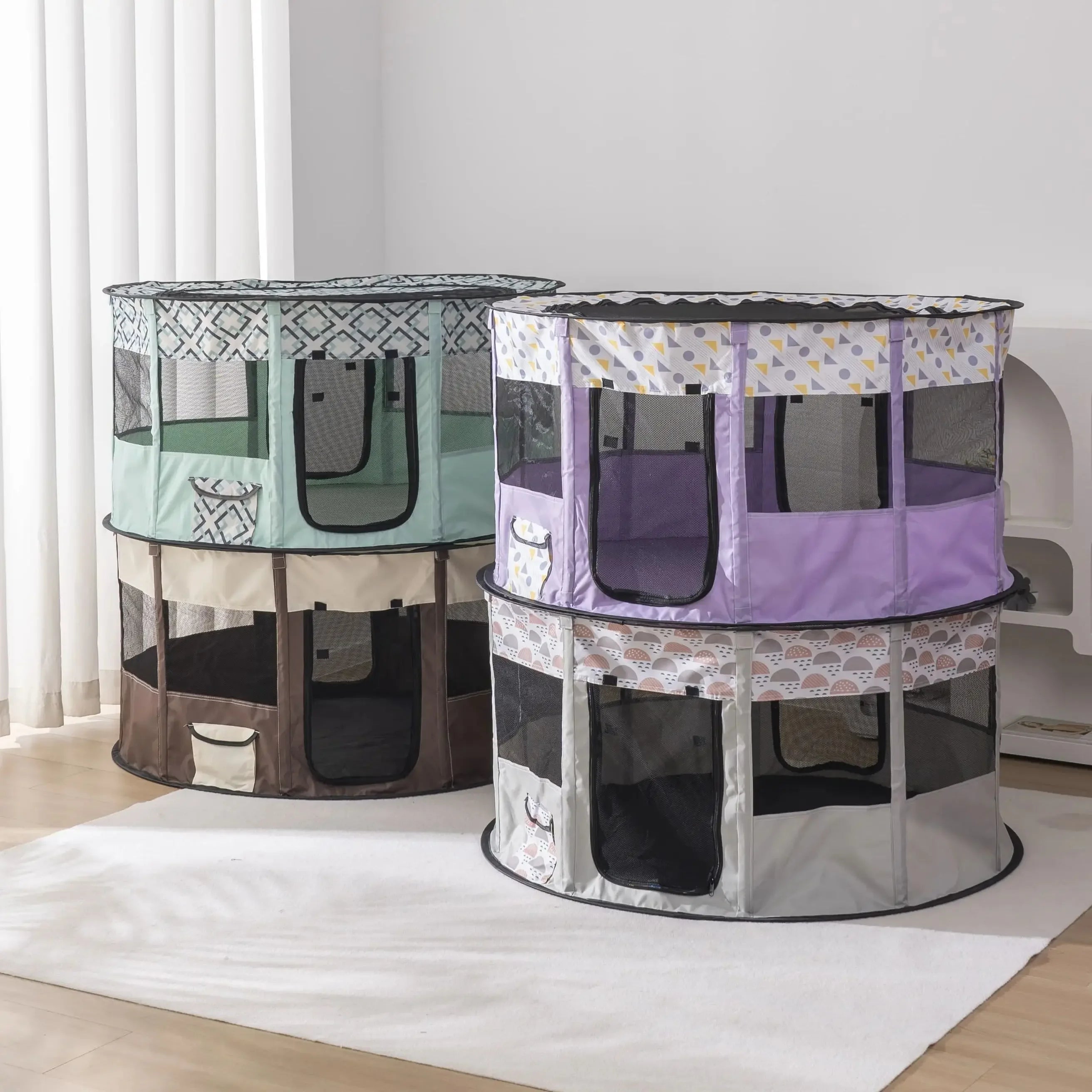 CozyCircle Pet Nest with mesh sides for ventilation in two color options for pet comfort