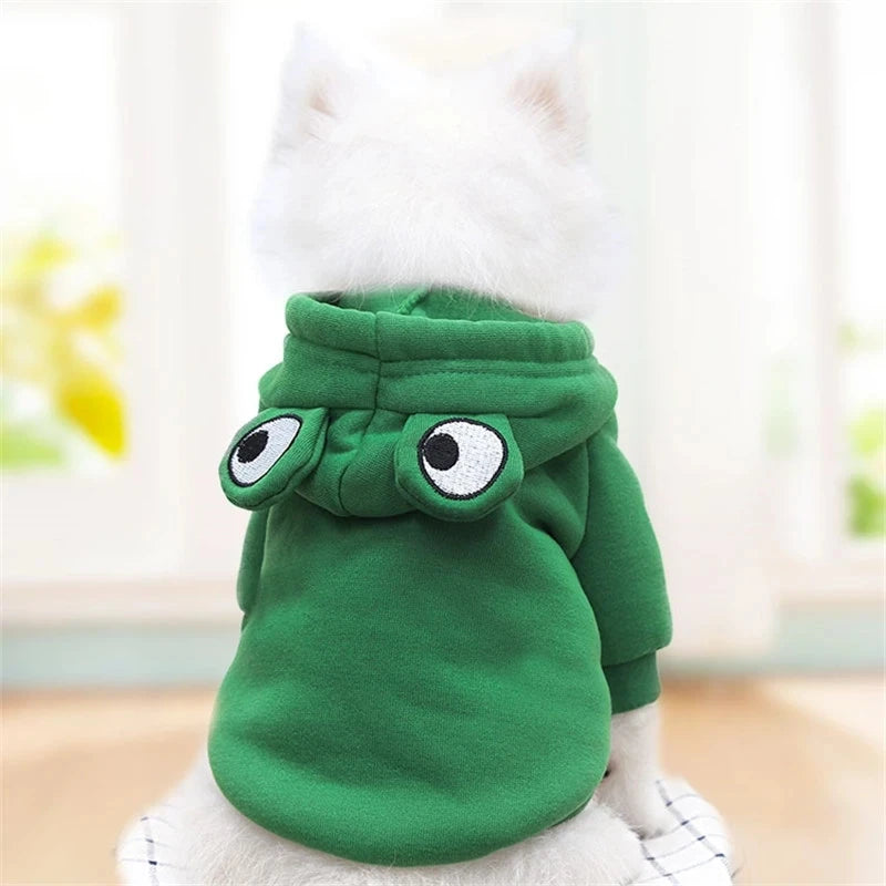 Cute fruit animal dog hoodie in green with frog eyes on the back for small dogs