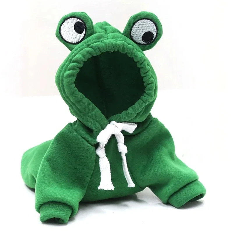 Cute fruit animal dog hoodie in green with frog design and playful eyes for stylish pets