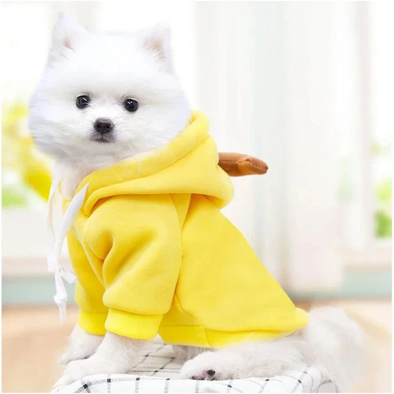 Adorable yellow cute fruit animal dog hoodie with a playful design for small breeds