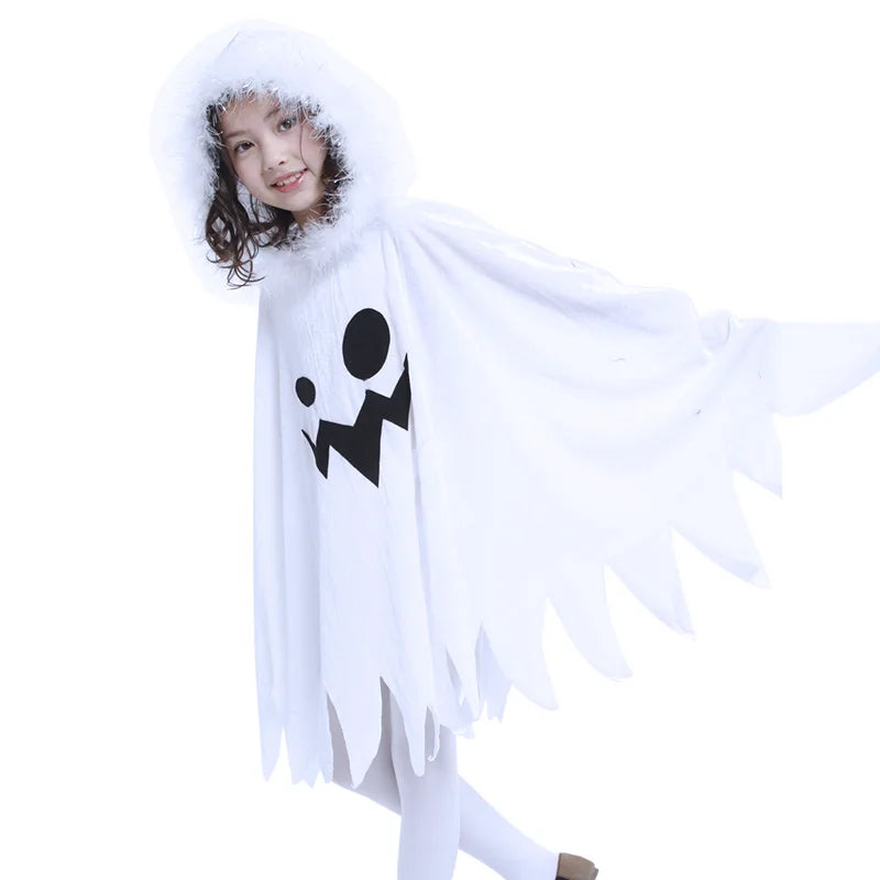 Adorable child in a cute ghost halloween outfit boys girls with a playful design and cozy hood