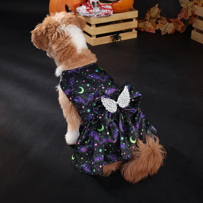 Cute Halloween costume for medium dogs featuring a starry design and angel wings