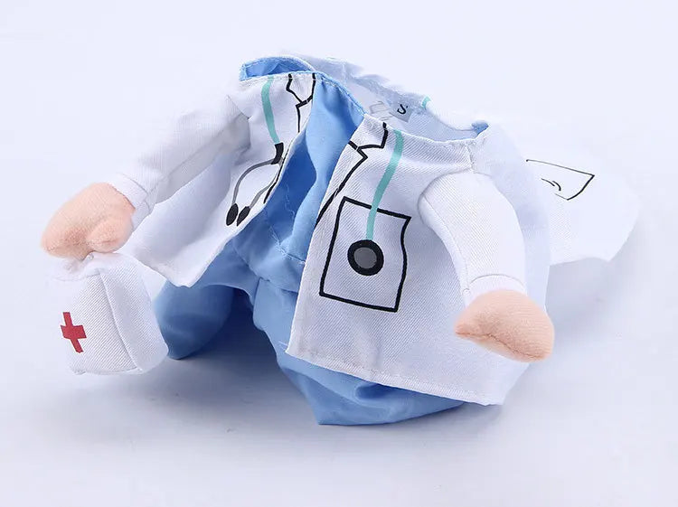Cute Halloween costumes for pets featuring a doctor outfit with stethoscope and medical bag