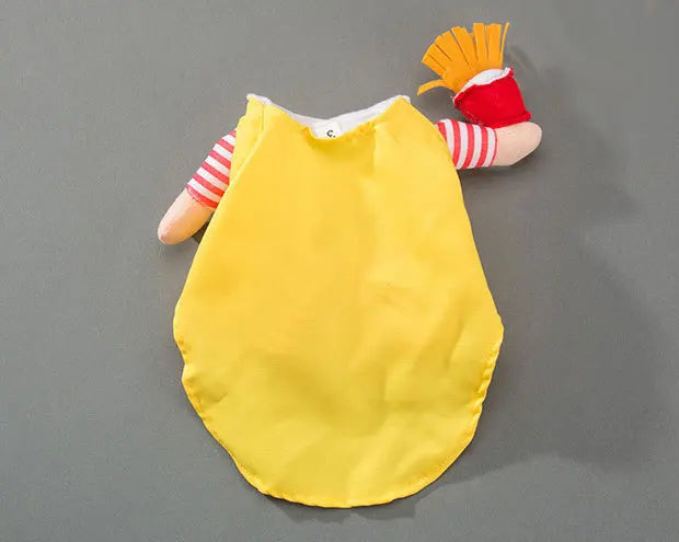 Cute Halloween costumes for pets featuring a clown outfit with colorful sleeves and a playful accessory