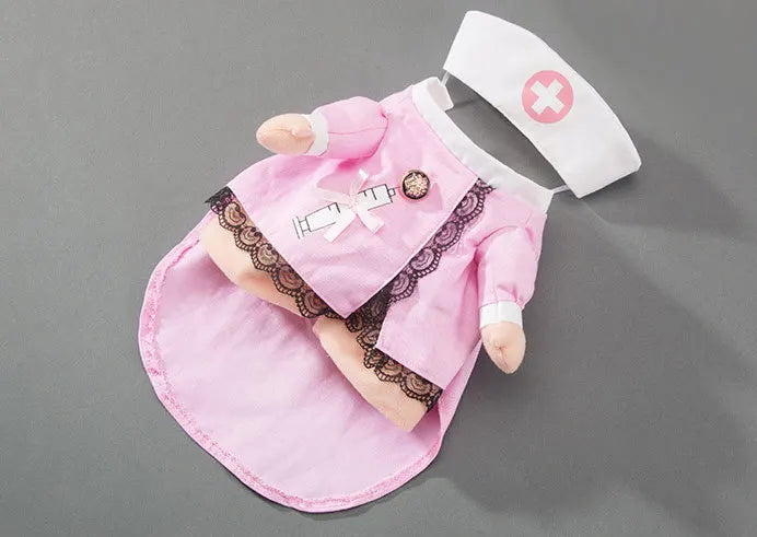 Cute pink nurse costume for pets with lace accents, perfect for cute Halloween costumes for pets