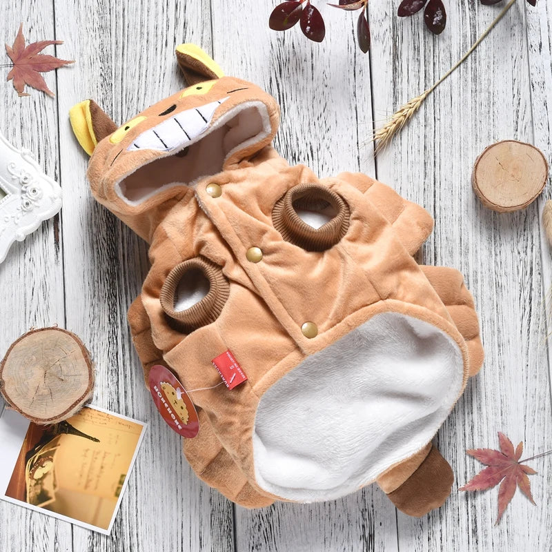 Adorable tan pet outfit featuring a hood and paw details, perfect cute pet clothes for small dogs