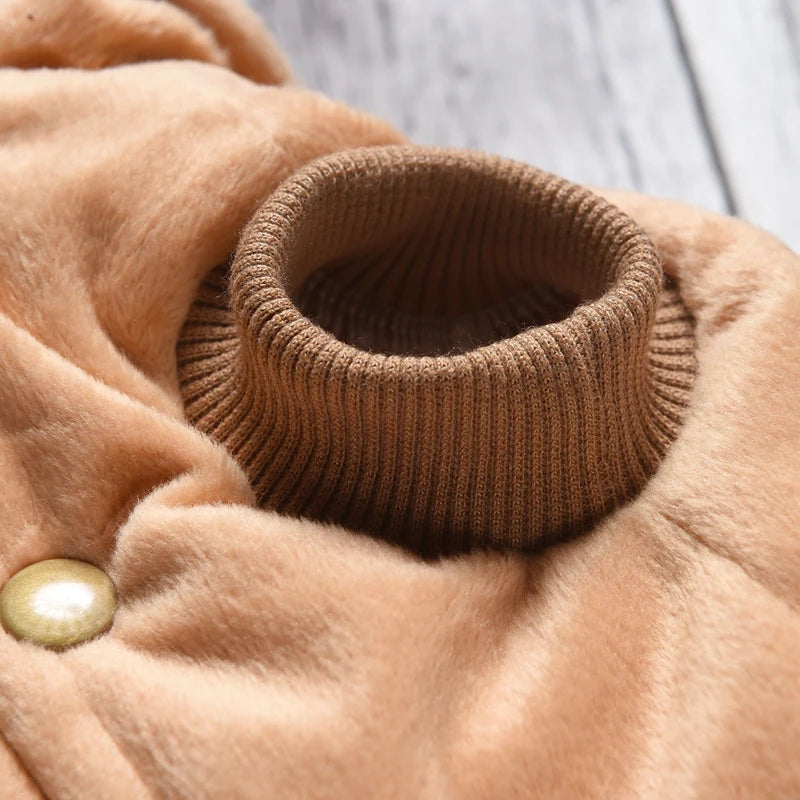 Cozy tan pet sweater with a turtleneck, perfect cute pet clothes for small dogs