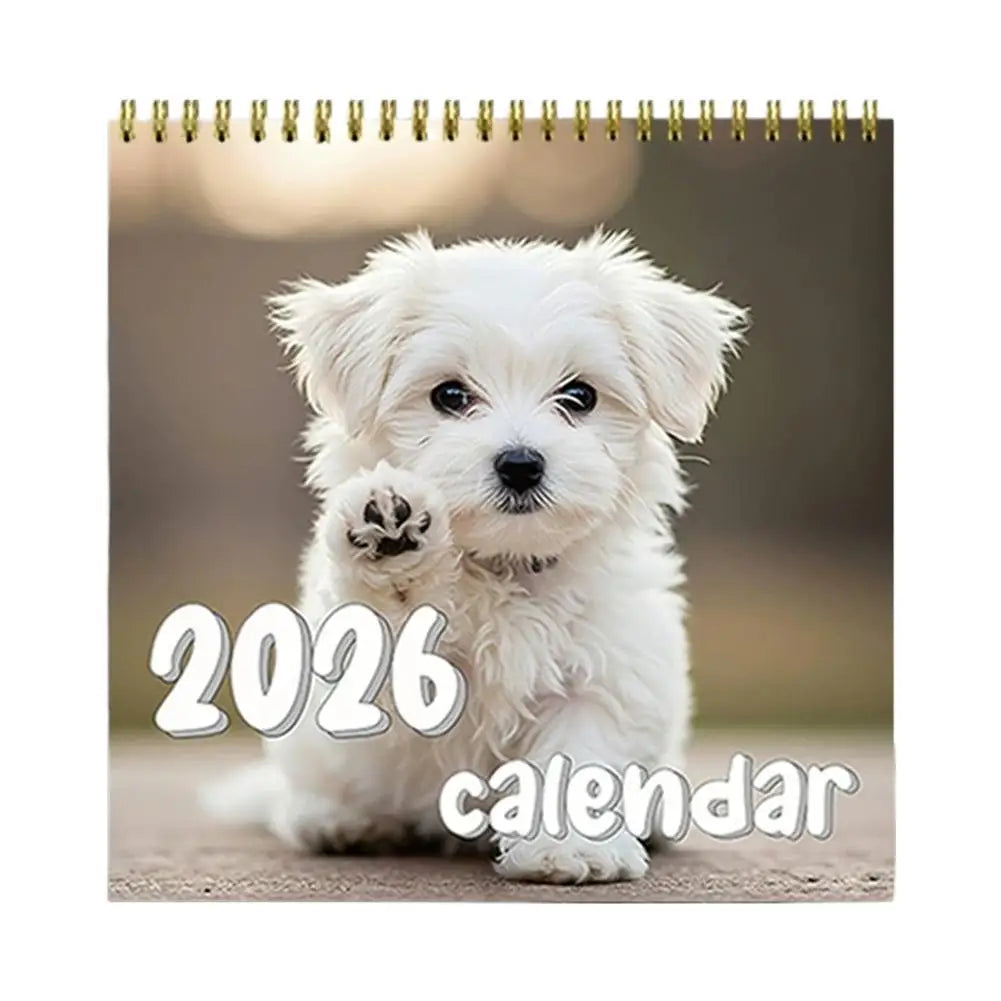 Cute puppy wall calendar 2026 featuring an adorable white puppy on the cover