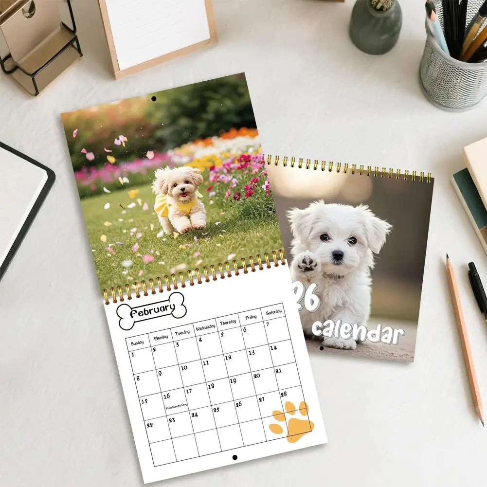Cute puppy wall calendar 2026 featuring adorable puppy images for each month