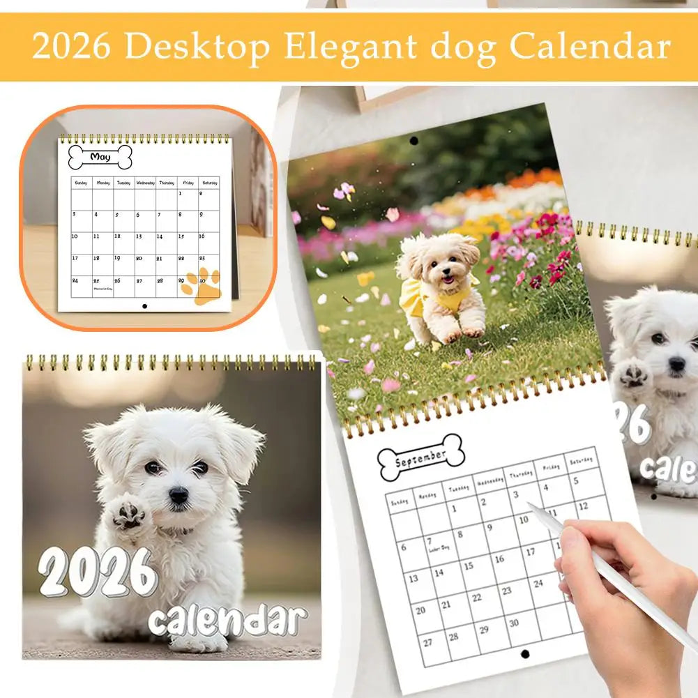 Cute puppy wall calendar 2026 featuring adorable puppy images and monthly planner layout