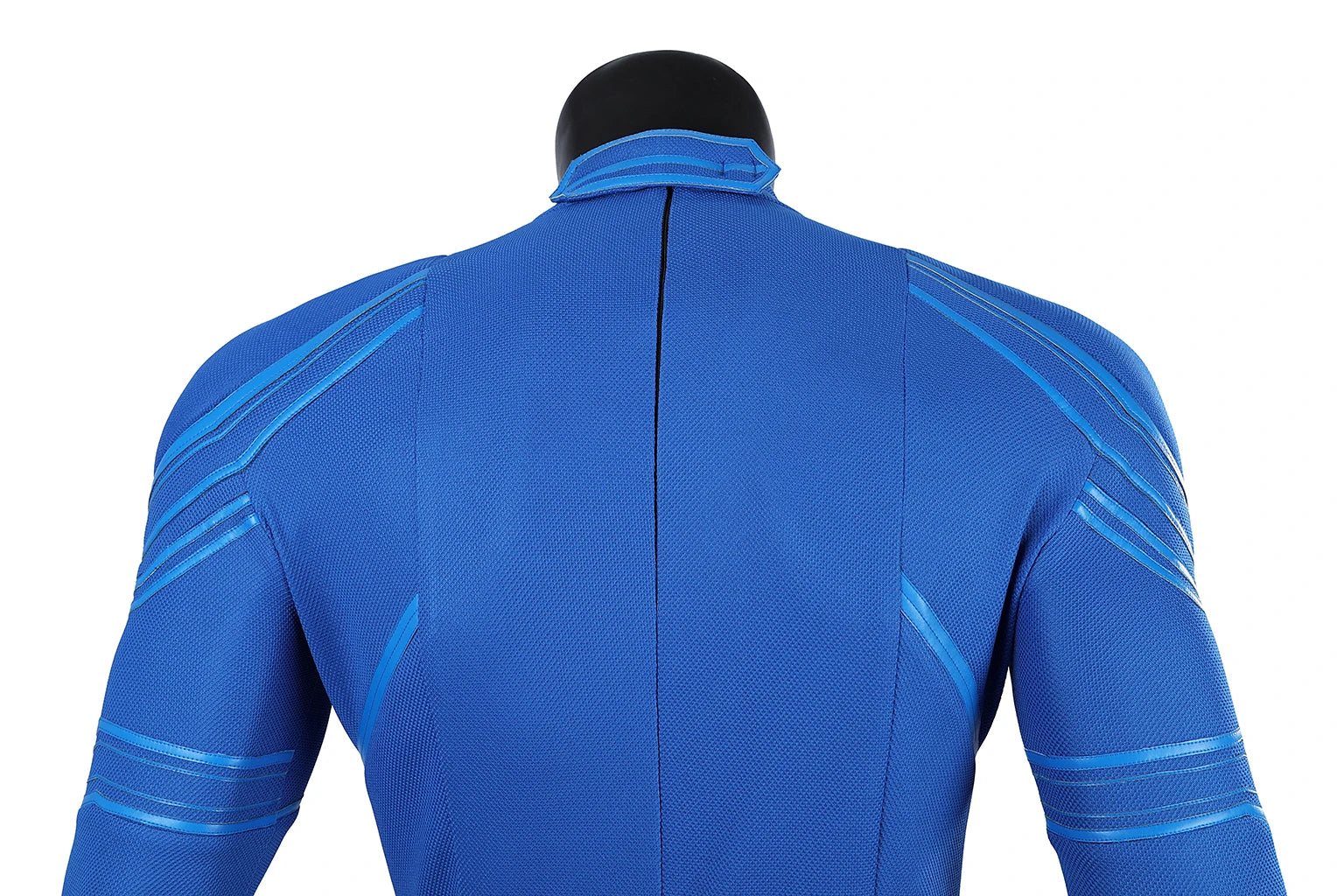 Back view of a blue David Corenswet Superman cosplay suit with detailed stitching and design