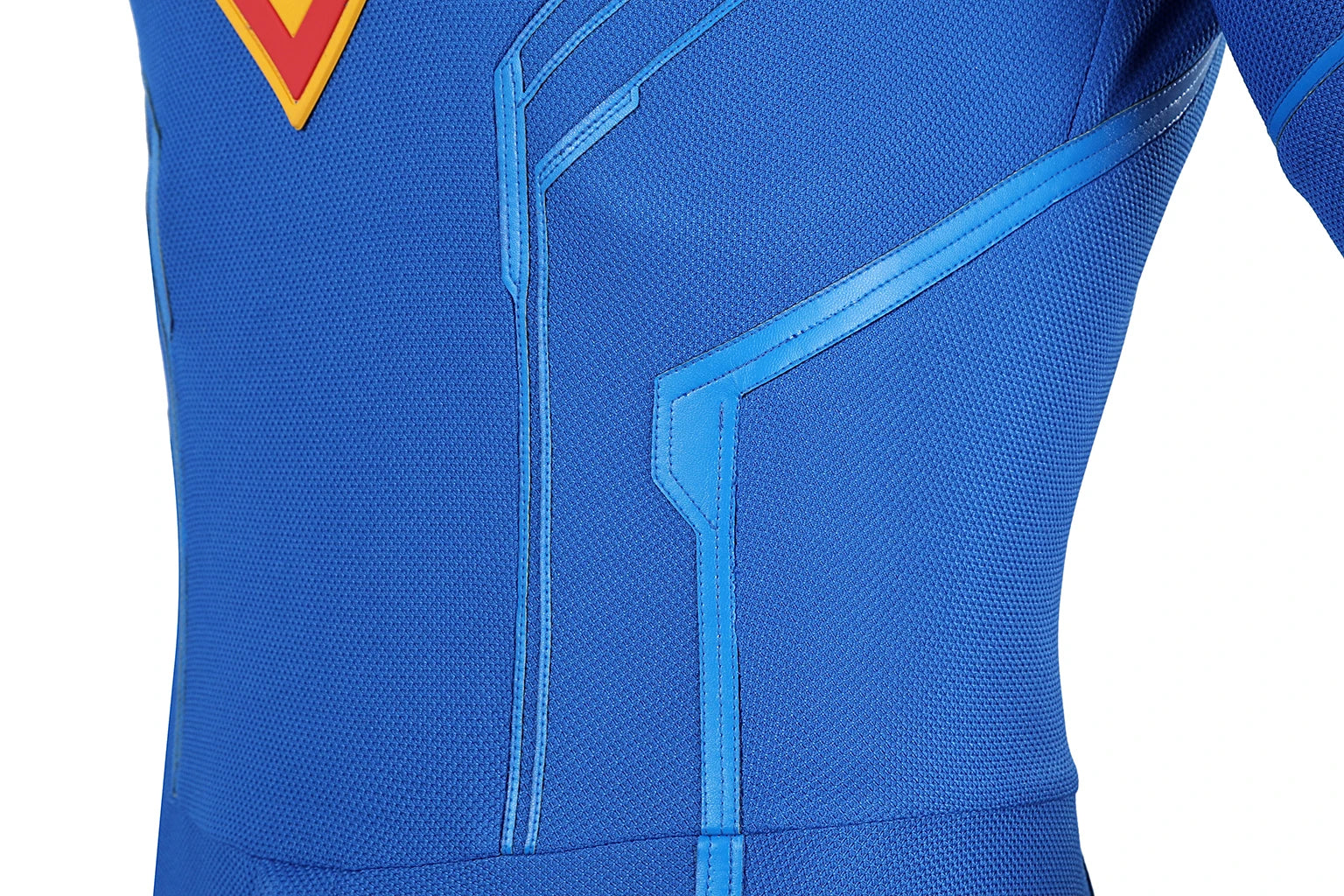 David Corenswet Superman cosplay suit featuring detailed blue material and iconic emblem