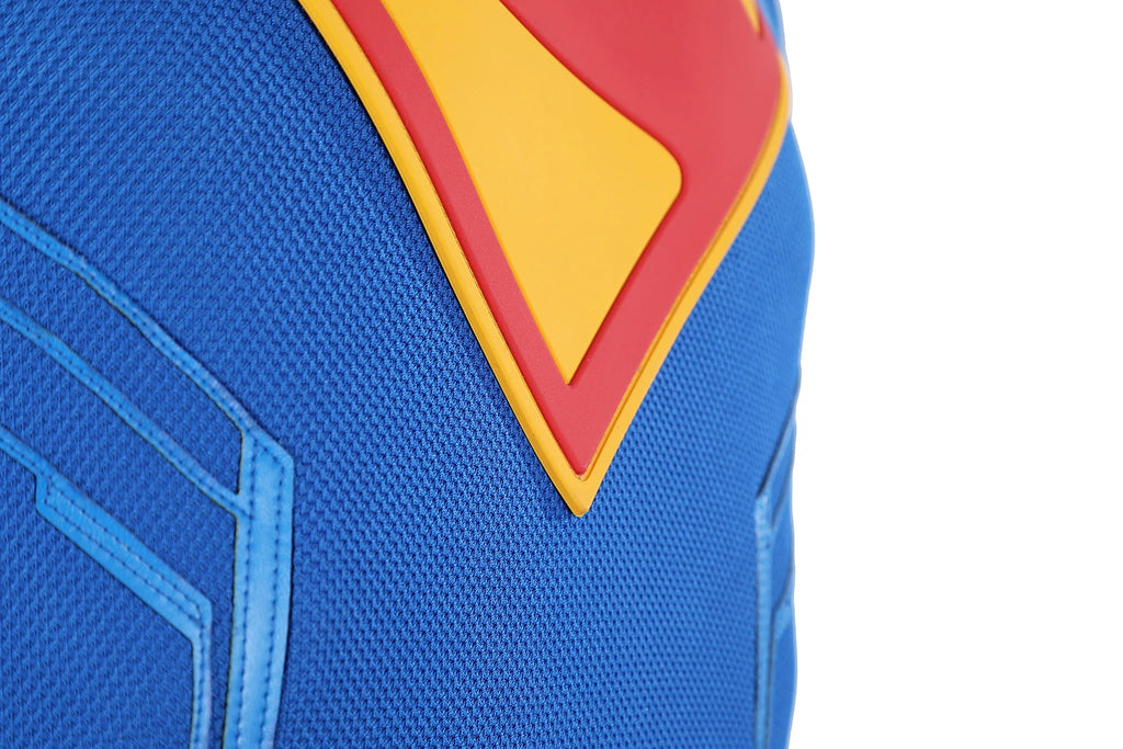 Zoomies & Co David Corenswet Superman cosplay suit close-up of iconic emblem detail