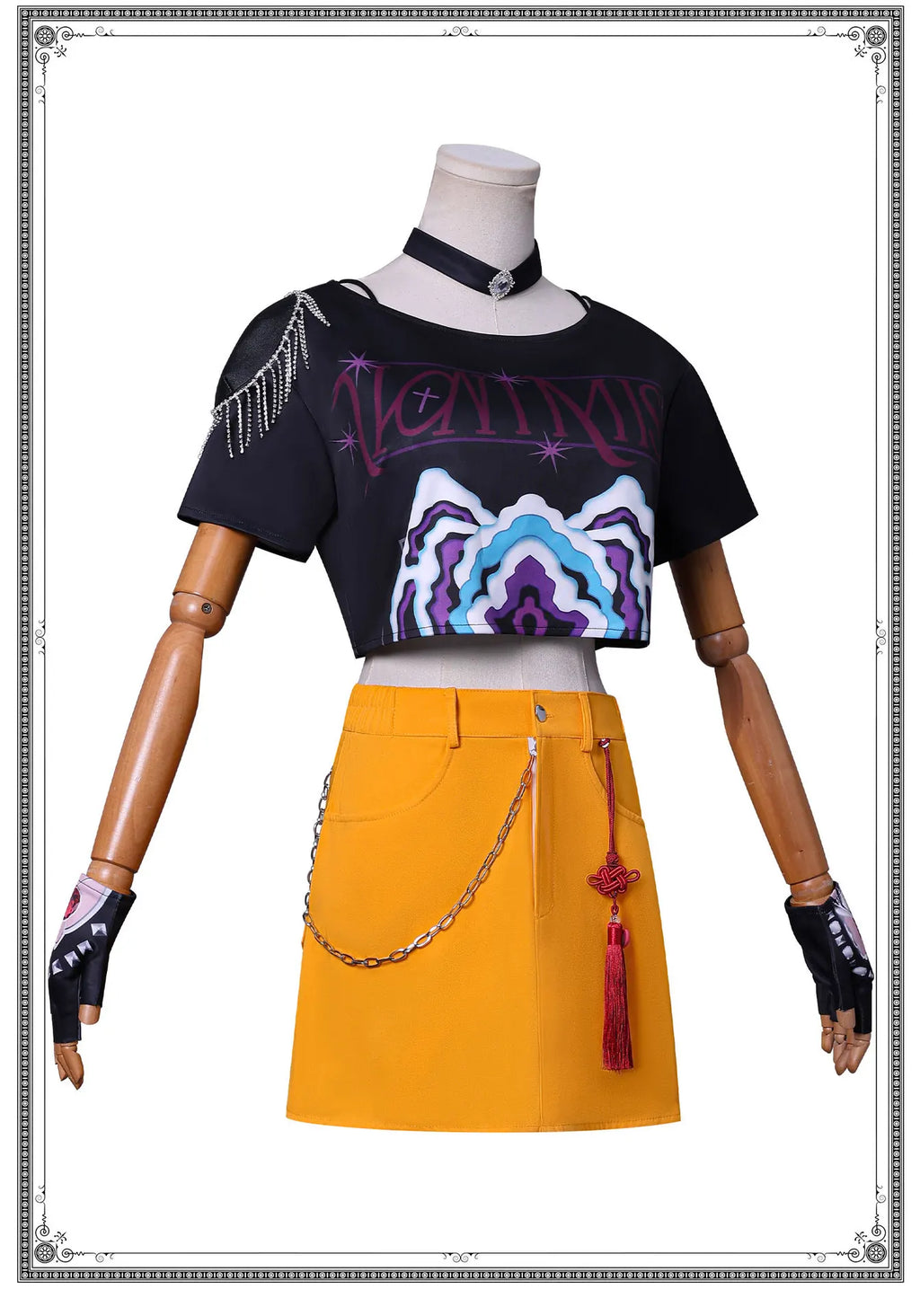 Stylish Demon Hunter Superstar costume for women featuring a trendy crop top and yellow skirt