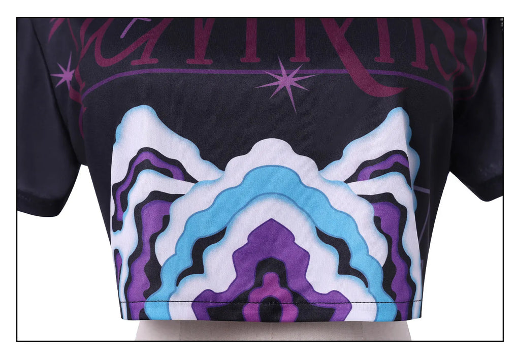 Vibrant crop top with colorful geometric patterns for the Demon hunter superstar costume for women