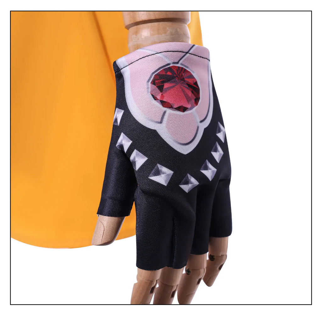 Demon hunter superstar costume for women featuring stylish fingerless gloves with gem detail