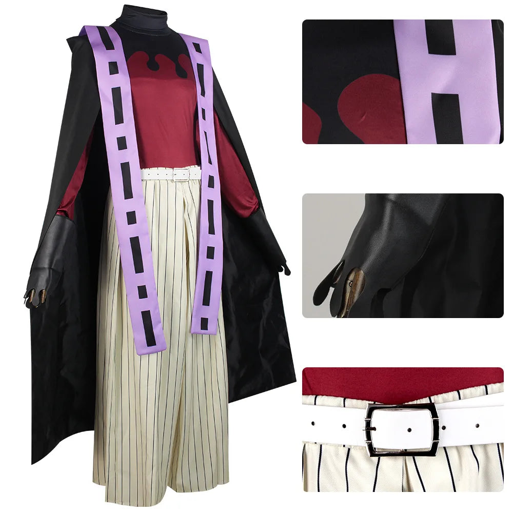 Demon Slayer Douma kimono outfit featuring purple accents and stylish cape for cosplay
