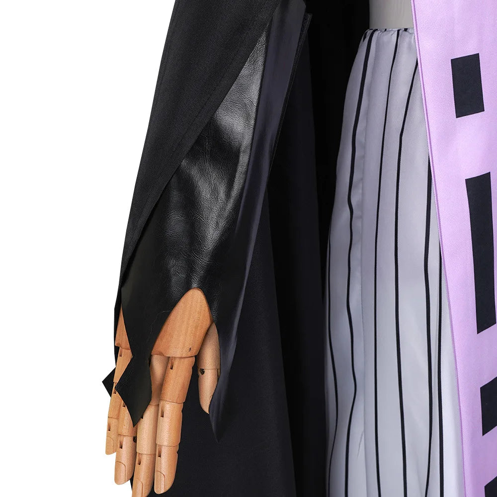 Demon Slayer Douma kimono outfit with sleek black sleeves and layered design for cosplay events