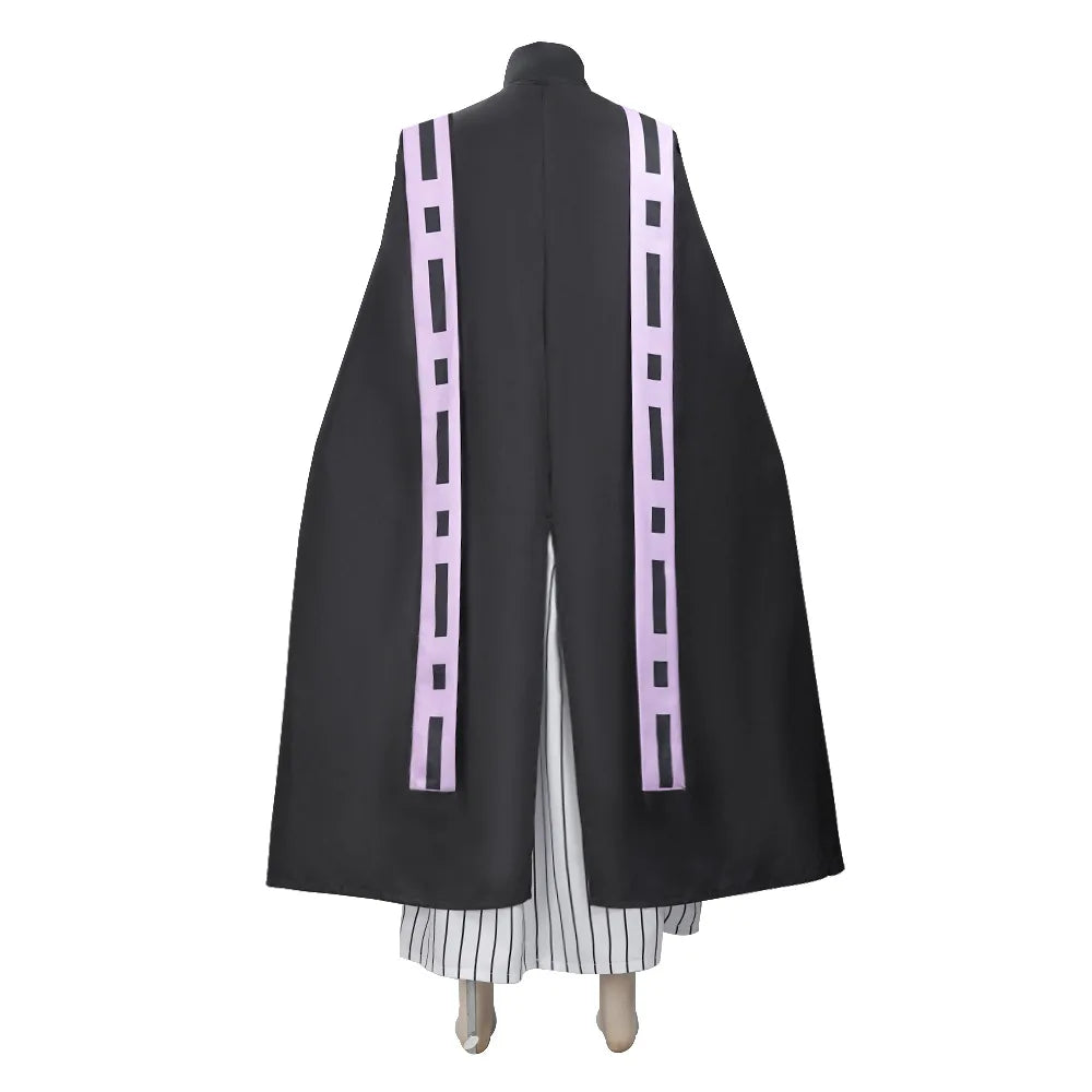 Demon Slayer Douma kimono outfit with black fabric and lavender detailing for anime cosplay