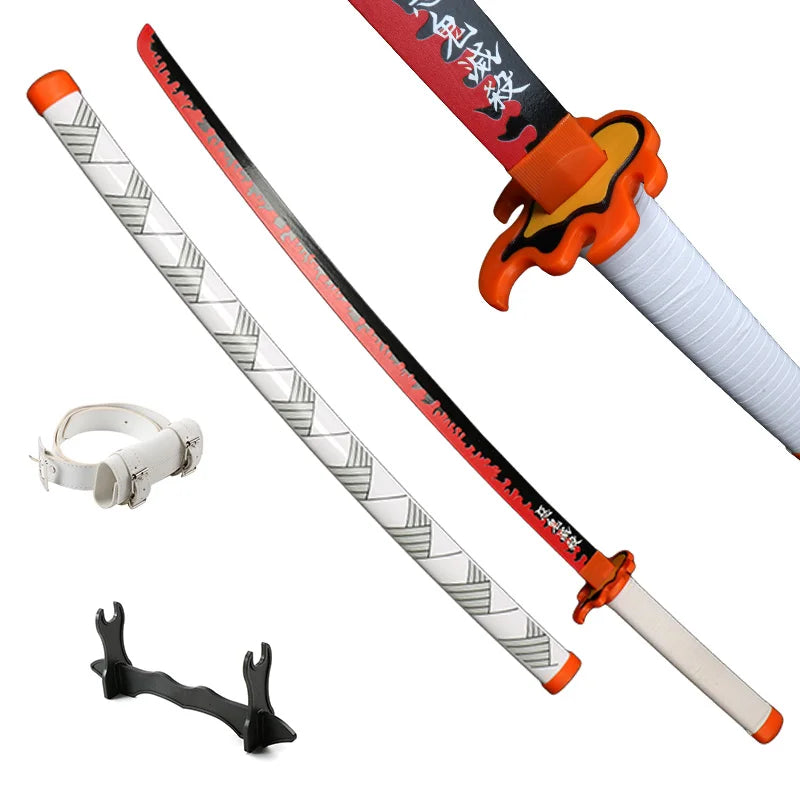 Demon Slayer katana replica with intricate detailing and display stand for collectors and fans