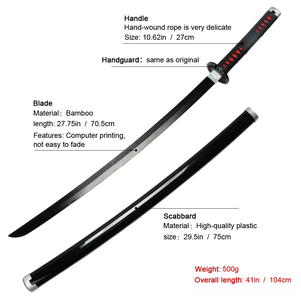 Demon Slayer katana replica with bamboo blade and high-quality plastic scabbard for collectors