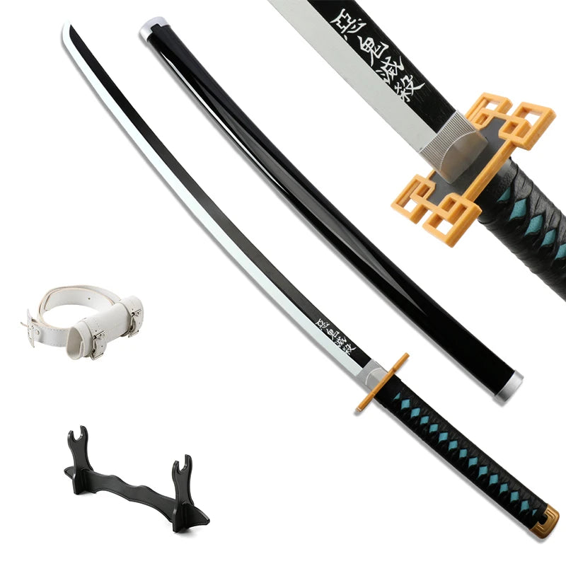 Demon Slayer katana replica with black blade and ornate handle for collectors and anime fans