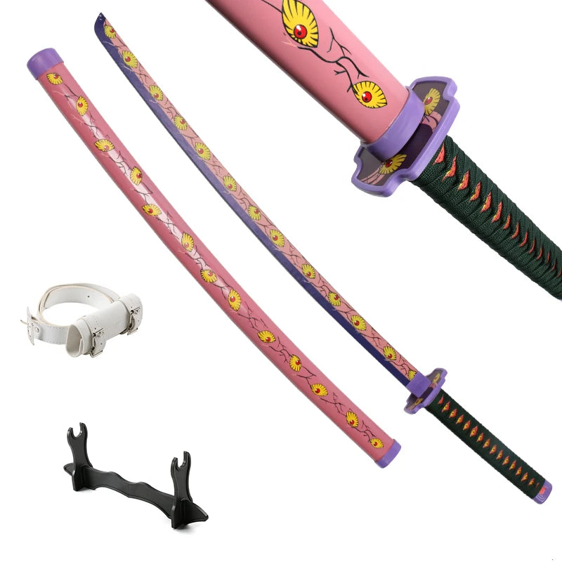 Demon Slayer katana replica with vibrant pink blade and intricate designs, perfect for collectors
