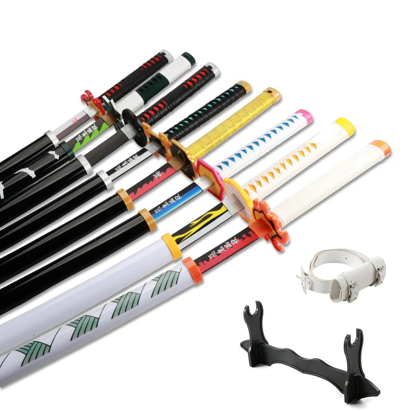 Demon Slayer katana replica display set with multiple swords and wall mount for collectors