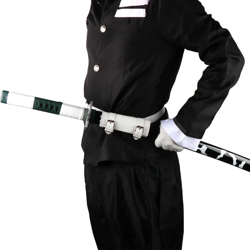 Demon Slayer katana replica displayed with a character in a black outfit for anime fans