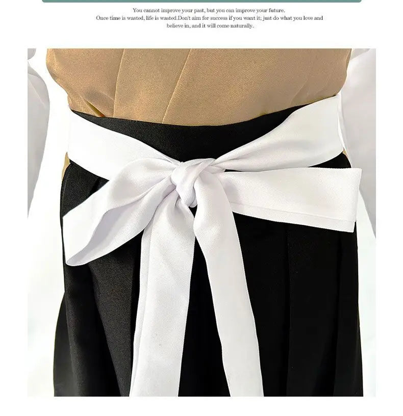 Demon Slayer Yoriichi cosplay outfit featuring a detailed bow and fabric craftsmanship