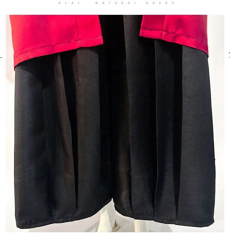 Demon Slayer Yoriichi cosplay costume with a red and black color scheme featuring pleated design
