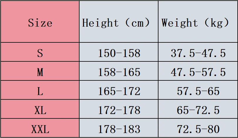 Demon Slayer Yoriichi cosplay size chart with height and weight guidelines for accurate fitting