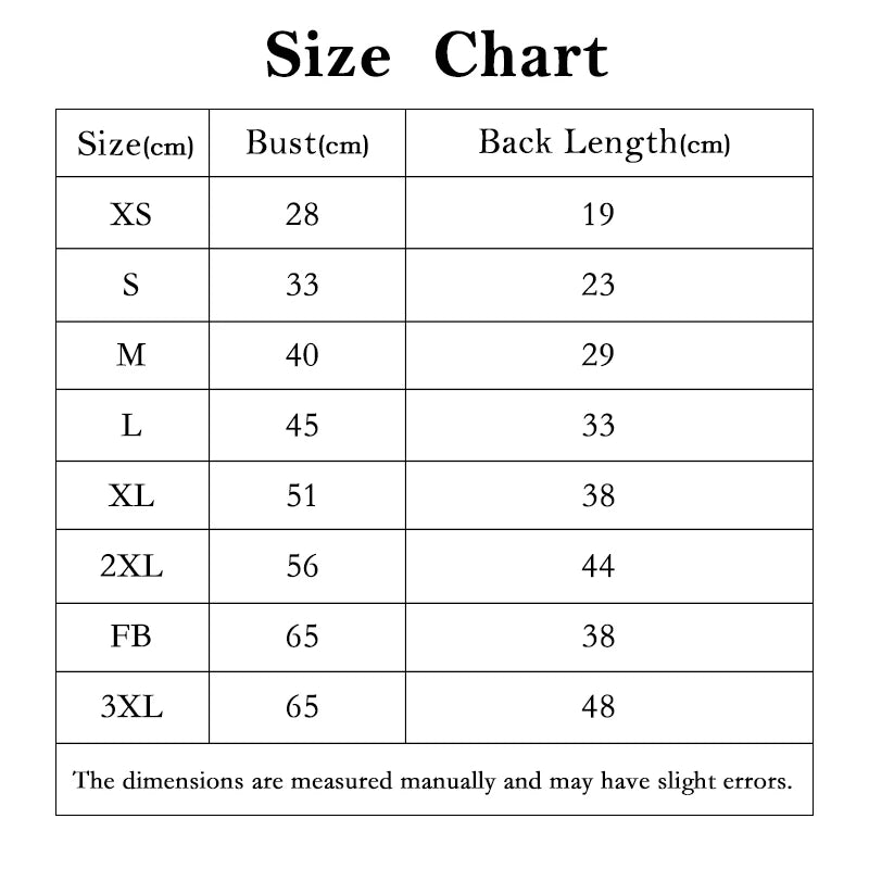Size chart for designer pet couple outfits showing measurements for various sizes