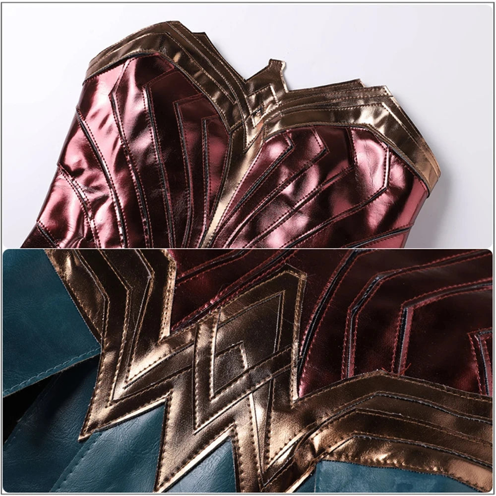 Diana cosplay costume for women featuring detailed metallic bodice and vibrant colors