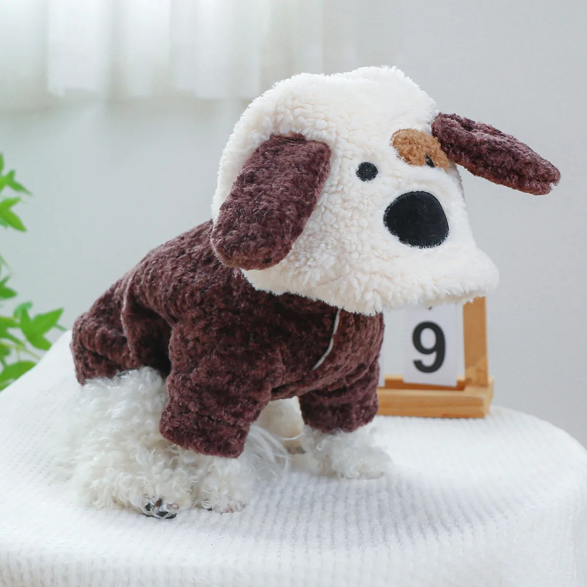 Cozy dinosaur dog costume hoodie in brown with fluffy ears for small dogs