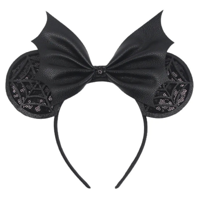 Disney Halloween ear headband with black bat ears and a shiny bow for festive celebrations
