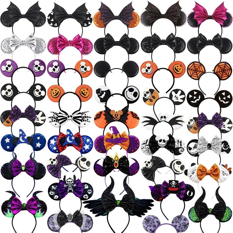 Variety of Disney Halloween ear headbands featuring unique designs and colors for festive celebrations