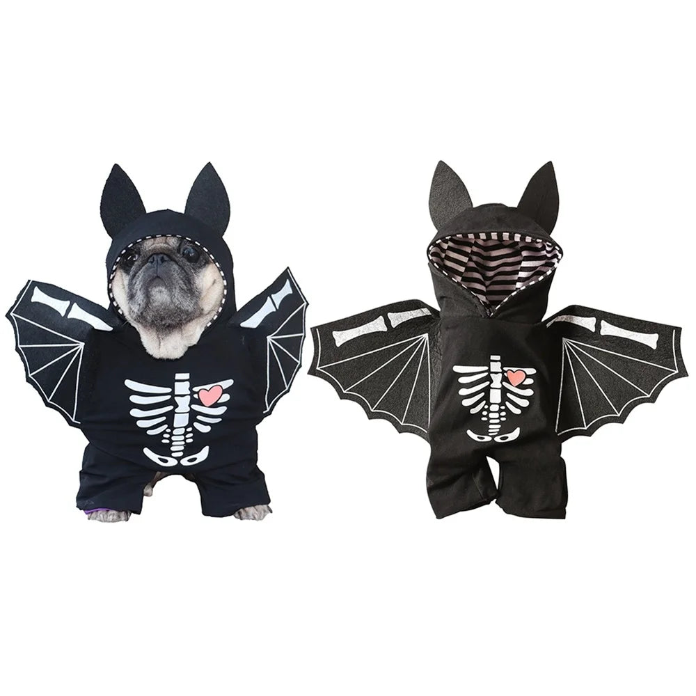 Dog and cat party costume set with bat wings and skeleton design for Halloween celebrations