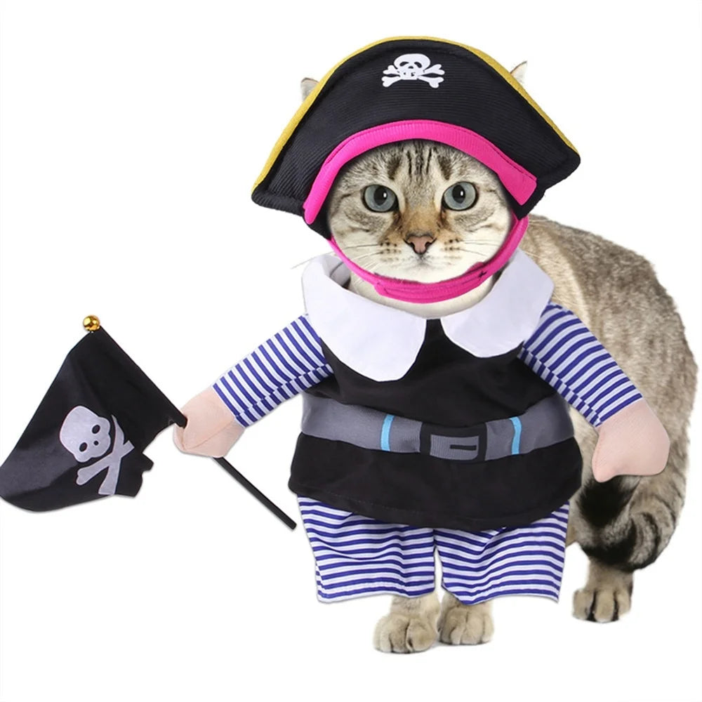 Zoomies & Co Dog and Cat Party Costume Set featuring a pirate outfit with hat and flag for fun pet celebrations