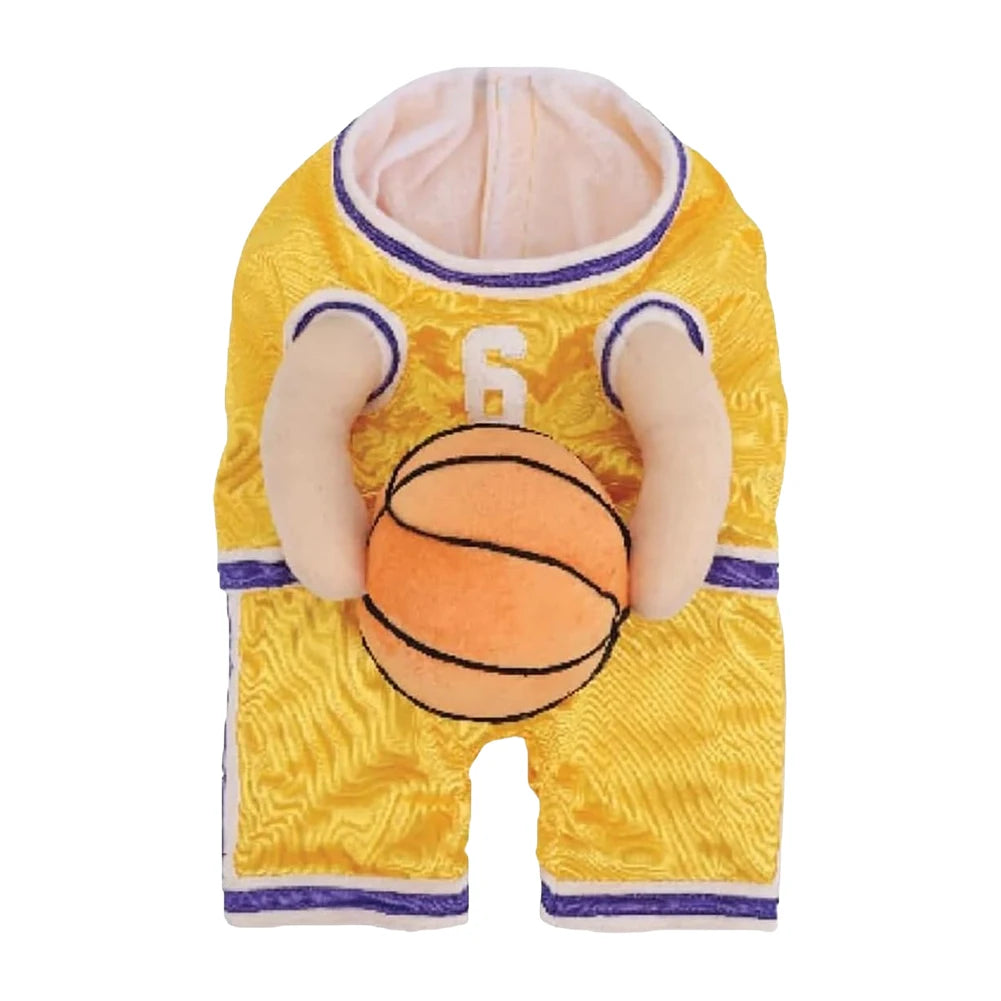 Cute dog basketball player costume in yellow with basketball design for pet dress-up
